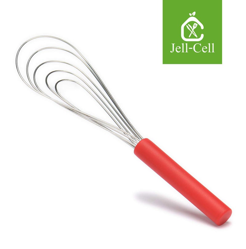 Jell-Cell Flat Whisk Silicone Handle Non Slip 10" - 5 Wires Whisk with 10 Heads for Kitchen Cooking Color Red by Jell-Cell - Image 2